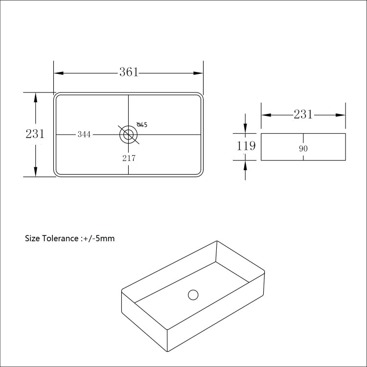ONLY OPENED - Matt Black Rectangular Countertop Basin 361mm - Vida