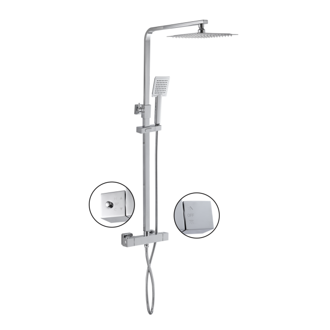 Chrome Thermostatic Mixer Shower with Square Overhead Hand