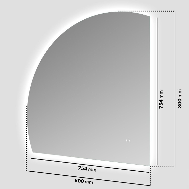 Half Circle Corner Backlit Heated Bathroom Mirror with Lights 800mm – Virgo
