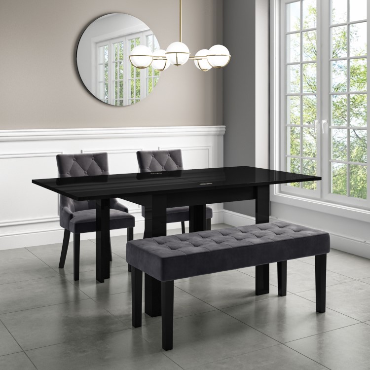 Black High Gloss Dining Table Flip Top - Vivienne