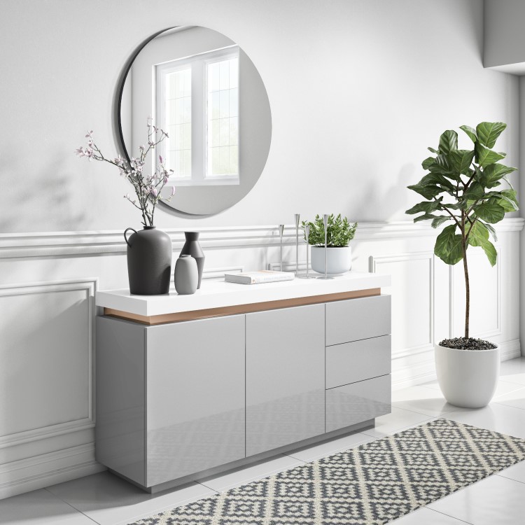 Grey & White Gloss Sideboard with Brass Inlay - Vivienne