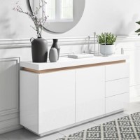 Large White High Gloss Sideboard with Brass Inlay - Vivienne