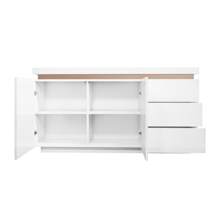 Large White High Gloss Sideboard with Brass Inlay - Vivienne