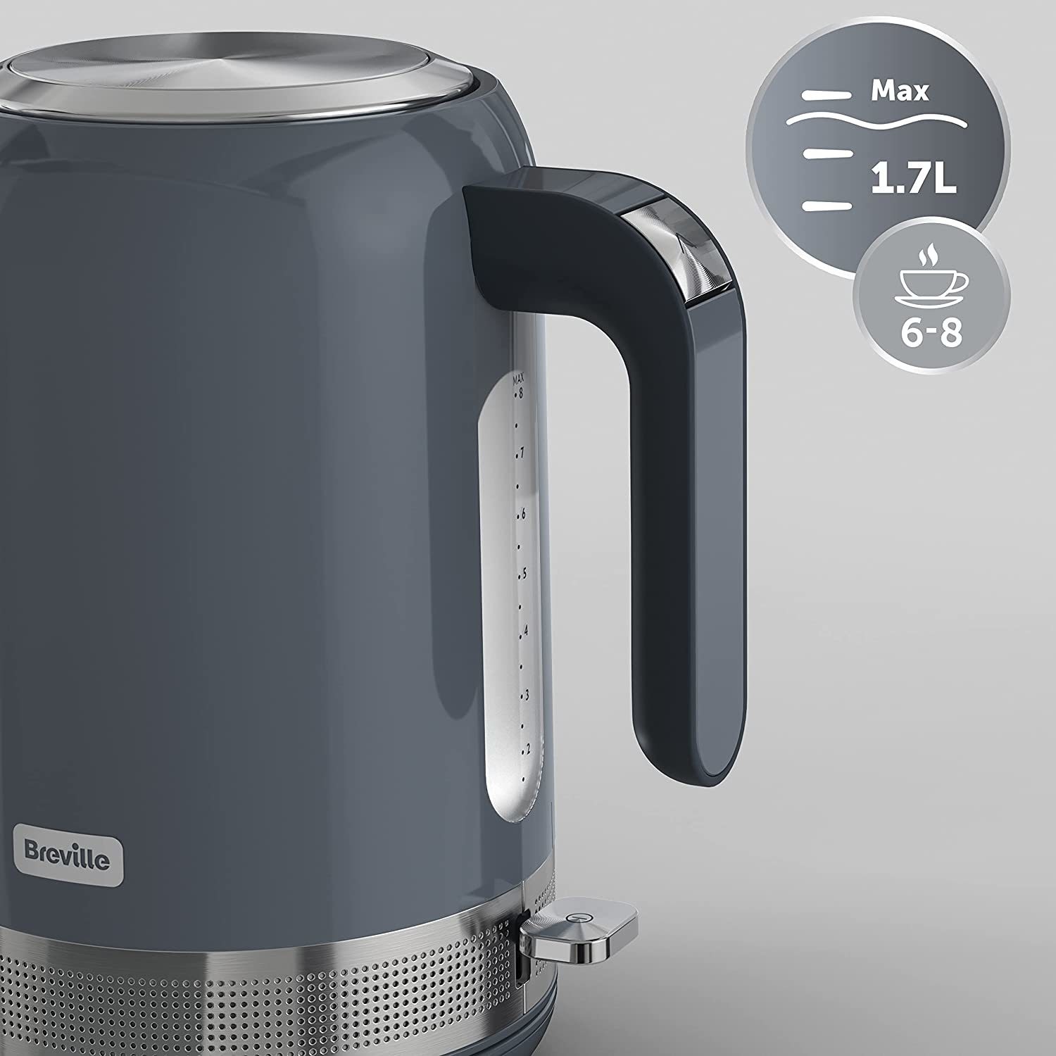 Breville High Gloss 1.7L Cordless Kettle Grey BuyItDirect.ie
