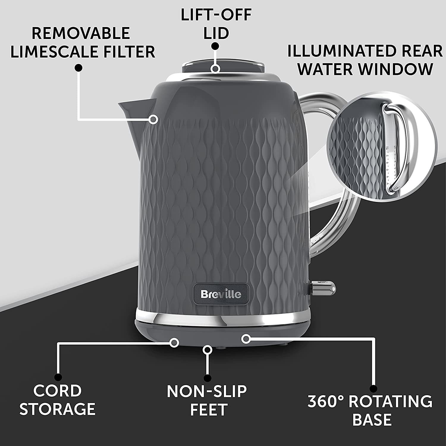 Breville Curve 1.7L Cordless Kettle Grey BuyItDirect.ie