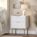 VLC001A White and Gold High Gloss 2 Drawer Bedside Table with Legs - Valencia