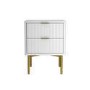 Modern Ribbed White High Gloss 2 Drawer Bedside Table - Valencia
