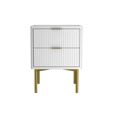 Modern Ribbed White High Gloss 2 Drawer Bedside Table - Valencia
