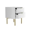 White and Gold High Gloss 2 Drawer Bedside Table with Legs - Valencia