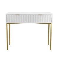 White and Gold High Gloss Dressing Table with 2 Drawers - Valencia