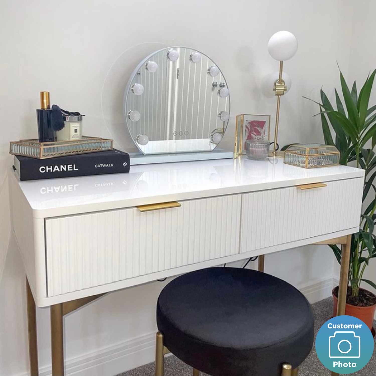White and Gold High Gloss Dressing Table with 2 Drawers - Valencia - Page 1 - - BuyItDirect.ie White and Gold High Gloss Dressing Table with 2 Drawers - Valencia - Page 1 - - BuyItDirect.ie