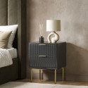 VLC005A Dark Grey High Gloss 2 Drawer Bedside Table with Legs - Valencia