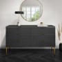 Dark Grey High Gloss Wide Chest 6 Drawers with Gold Legs - Valencia
