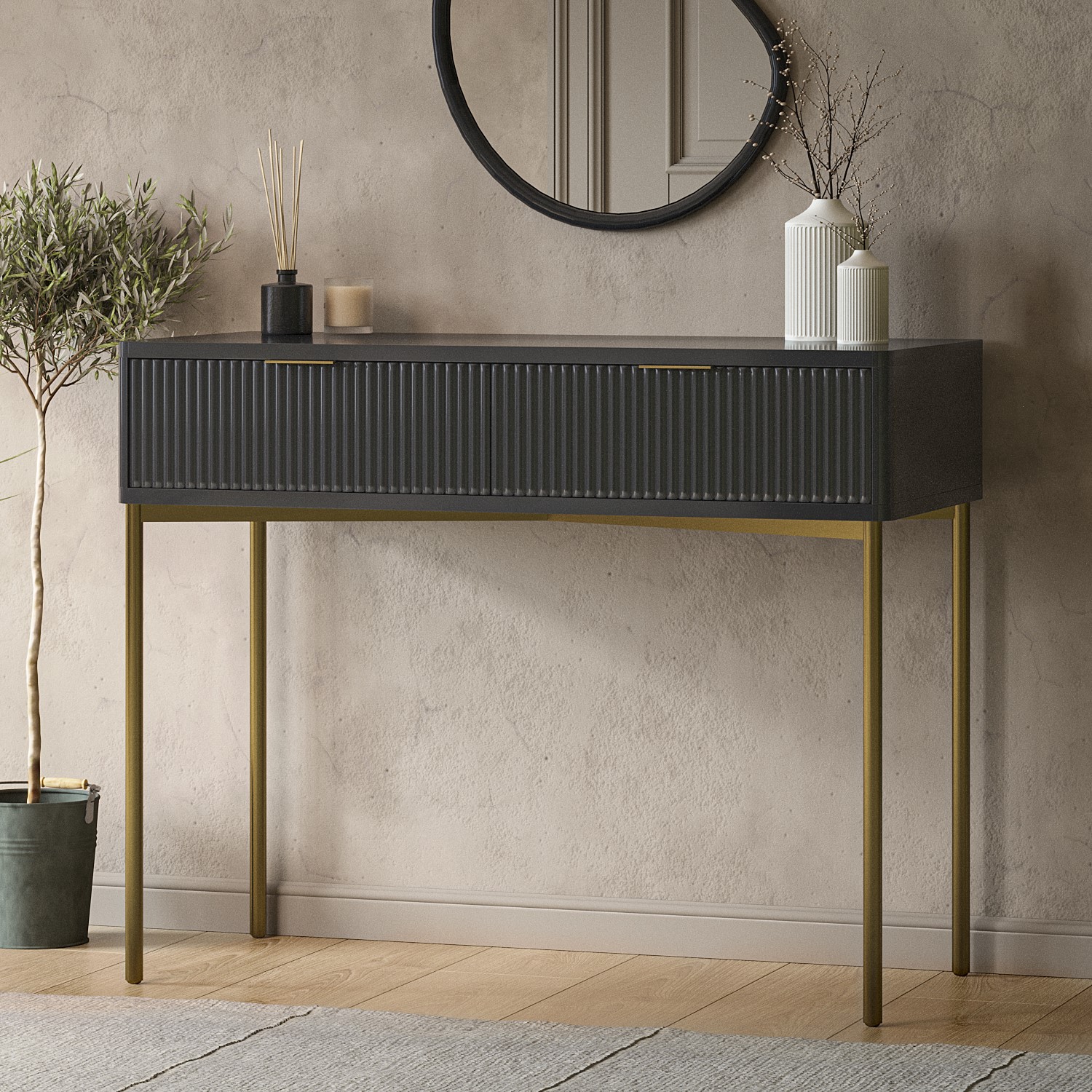 Dark Grey High Gloss Dressing Table with 2 Drawers - Valencia - Page 1 - - BuyItDirect.ie Dark Grey High Gloss Dressing Table with 2 Drawers - Valencia - Page 1 - - BuyItDirect.ie