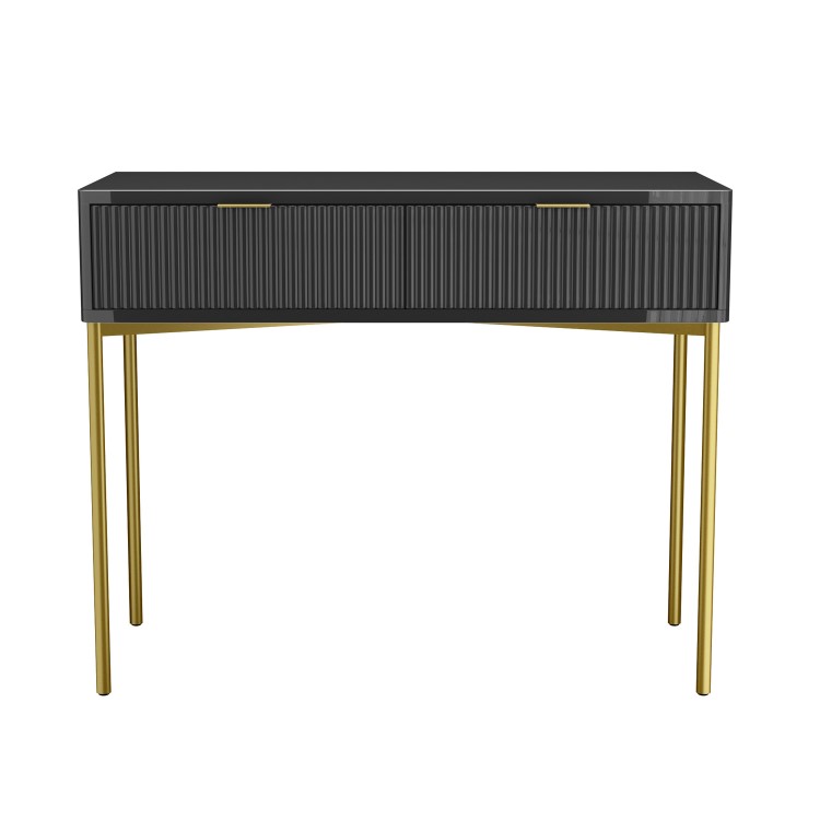 Dark Grey High Gloss Dressing Table with 2 Drawers - Valencia