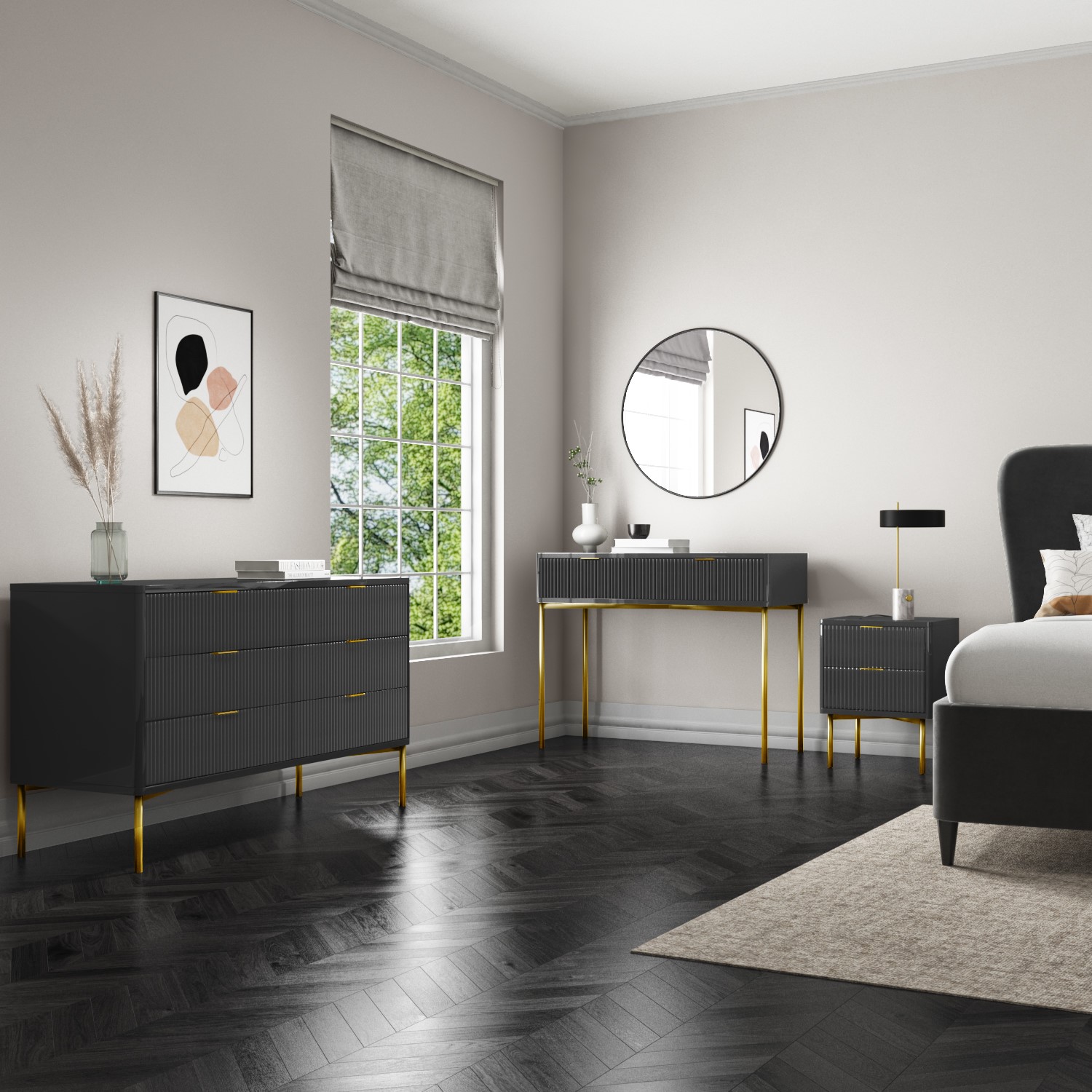 Dark Grey High Gloss Dressing Table with 2 Drawers - Valencia - Page 1 - - BuyItDirect.ie Dark Grey High Gloss Dressing Table with 2 Drawers - Valencia - Page 1 - - BuyItDirect.ie
