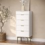 Tall Narrow White High Gloss Chest of 4 Drawers with Mirror - Valencia