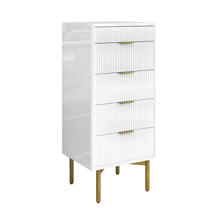 Tall Narrow White High Gloss Chest of 4 Drawers with Mirror - Valencia