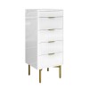 Tall Narrow White High Gloss Chest of 5 Drawers with Mirror - Valencia