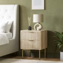 VLC010 Oak and Gold Ribbed 2 Drawer Bedside Table with Legs - Valencia