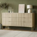 VLC011 Wide Oak Ribbed Chest of 6 Drawers with Gold Legs - Valencia