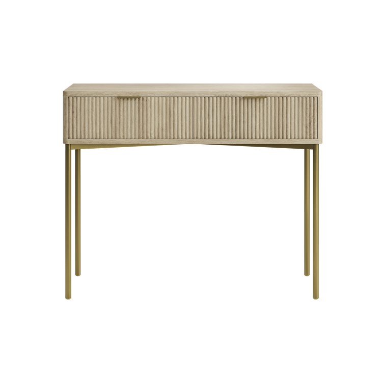Oak and Gold Ribbed Dressing Table with Storage Drawers - Valencia