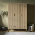 VLC016 Oak and Gold Ribbed 3 Door Triple Wardrobe with 2 Drawers - Valencia