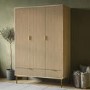 Oak and Gold Ribbed 3 Door Triple Wardrobe with 2 Drawers - Valencia