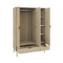 Oak and Gold Ribbed 3 Door Triple Wardrobe with 2 Drawers - Valencia