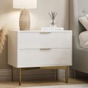VLC017 Wide White and Gold High Gloss 2 Drawer Bedside Table - Valencia