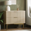 VLC018 Wide Oak and Gold Ribbed 2 Drawer Bedside Table - Valencia
