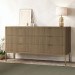 Wide Dark Wood Ribbed 6 Drawer Chest of Drawers with Bronze Legs - Valencia