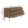 Wide Dark Wood Ribbed Chest of 6 Drawers with Gold Legs - Valencia