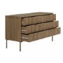Wide Dark Wood Ribbed 6 Drawer Chest of Drawers with Bronze Legs - Valencia