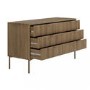 Wide Dark Wood Ribbed Chest of 6 Drawers with Gold Legs - Valencia