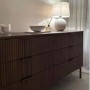 Wide Dark Wood Ribbed 6 Drawer Chest of Drawers with Bronze Legs - Valencia