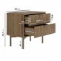 Wide Dark Wood and Gold Ribbed 2 Drawer Bedside Table - Valencia