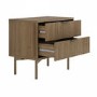 Wide Dark Wood and Gold Ribbed 2 Drawer Bedside Table - Valencia
