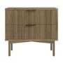 Wide Dark Wood and Gold Ribbed 2 Drawer Bedside Table - Valencia