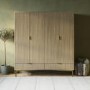 Light Oak Ribbed 4 Door Wardrobe with 2 Drawers - Valencia 
