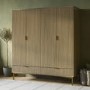 Light Oak Ribbed 4 Door Wardrobe with 2 Drawers - Valencia 