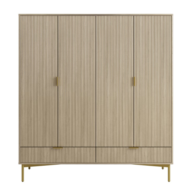Light Oak Ribbed 4 Door Wardrobe with 2 Drawers - Valencia 