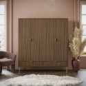 VLC026 Dark Oak Ribbed 4 Door Wardrobe with 2 Drawers - Valencia 
