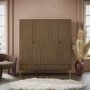 Dark Oak Ribbed 4 Door Wardrobe with 2 Drawers - Valencia 