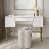 White Ribbed Dressing Table with Storage and Fold-Out Mirror - Valencia 