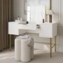 White Ribbed Dressing Table with Storage and Fold-Out Mirror - Valencia 