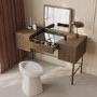 Dark Oak Ribbed Dressing Table with Storage and Fold-Out Mirror - Valencia 