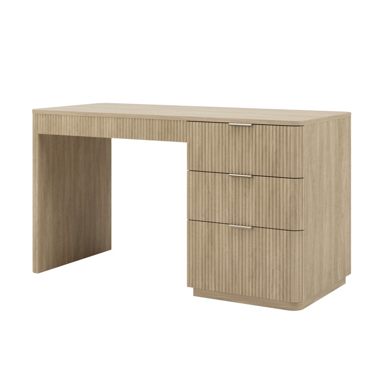 Light Oak Ribbed Office Desk with 3 Drawers - Valencia 