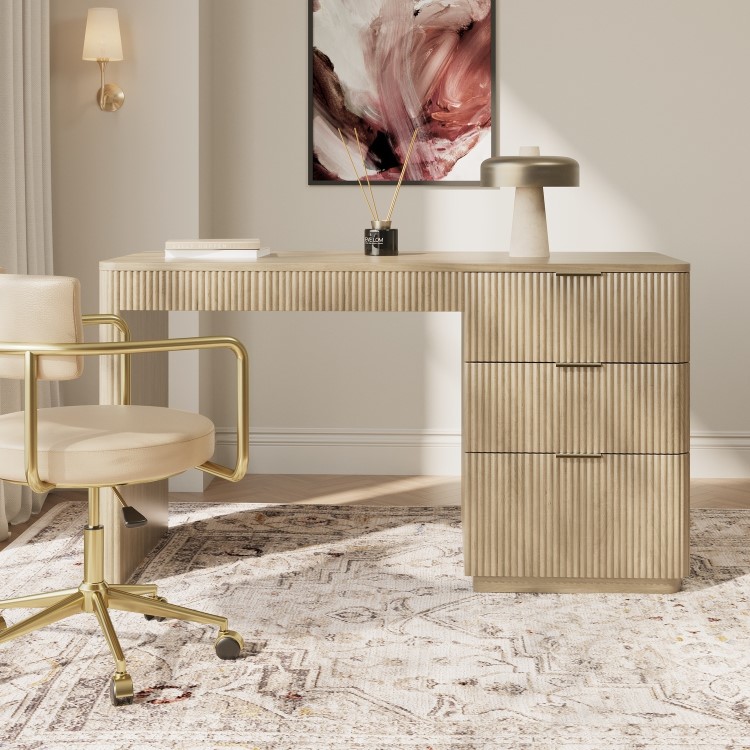 Light Oak Ribbed Office Desk with 3 Drawers - Valencia 