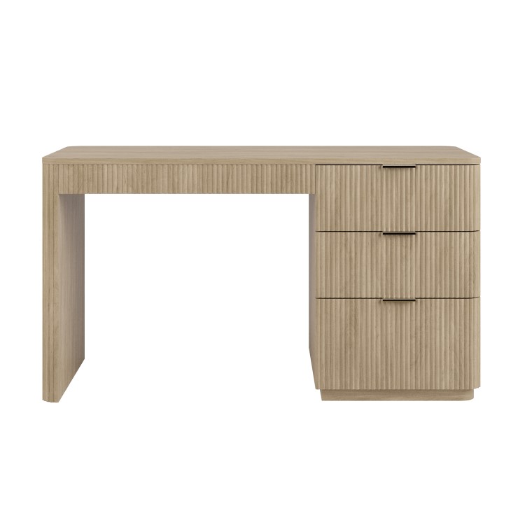 Light Oak Ribbed Office Desk with 3 Drawers - Valencia 